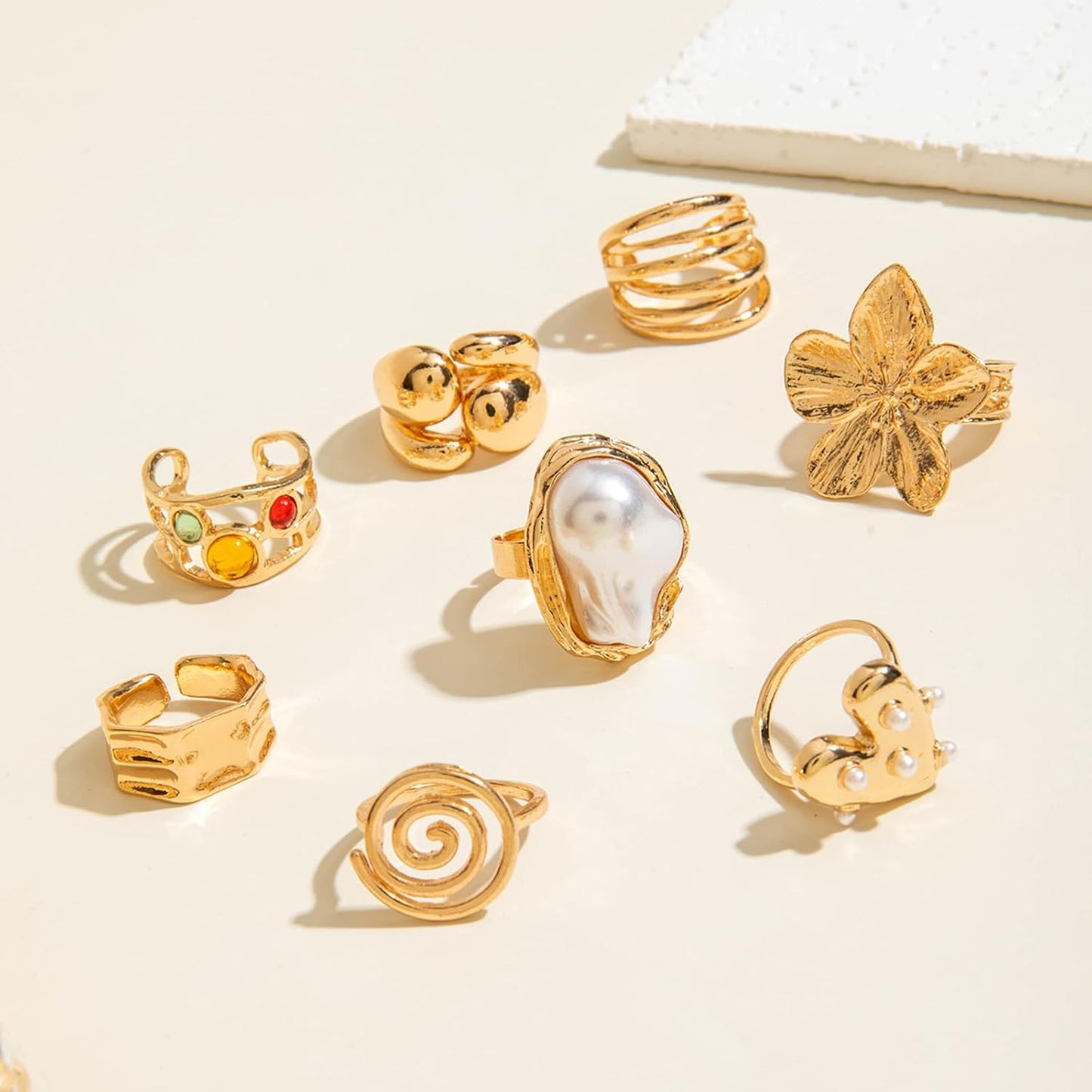 IQIC Anillos gruesos de oro para mujer, juego de anillos de plata a...
