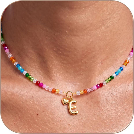LOVEZORA Collar con inicial para mujer, collares de cuentas de colo...