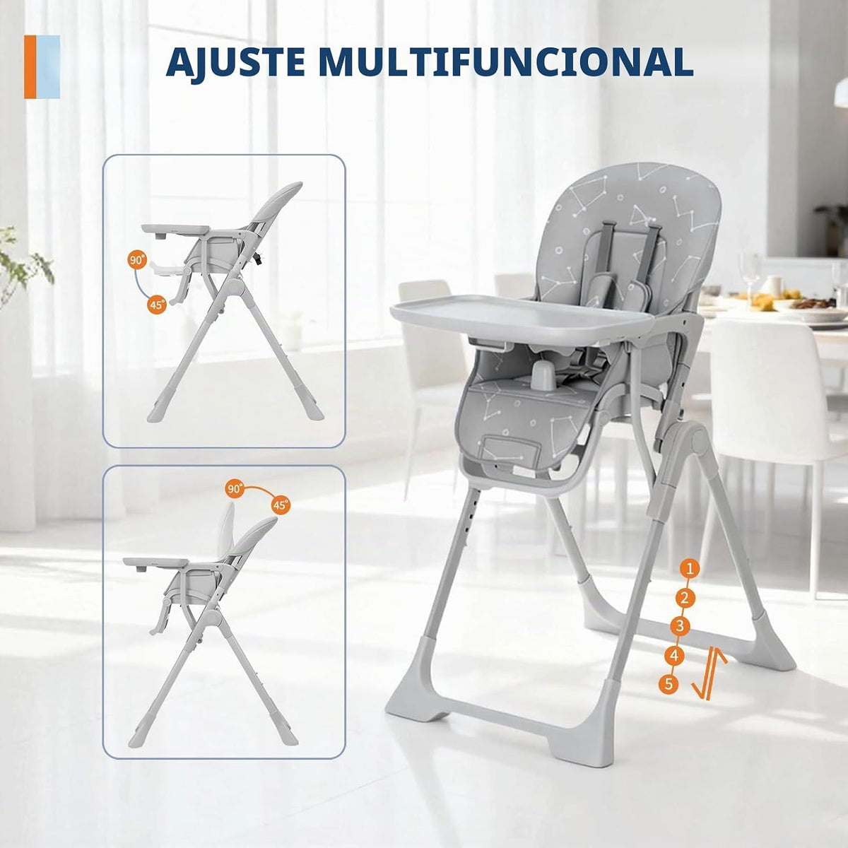 Silla alta para bebé, sillas de alimentación plegables para bebés y...