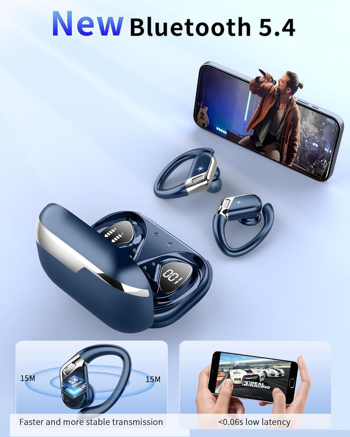 Matast Auriculares inalámbricos, Bluetooth 5.4 deportivos, sonido d...