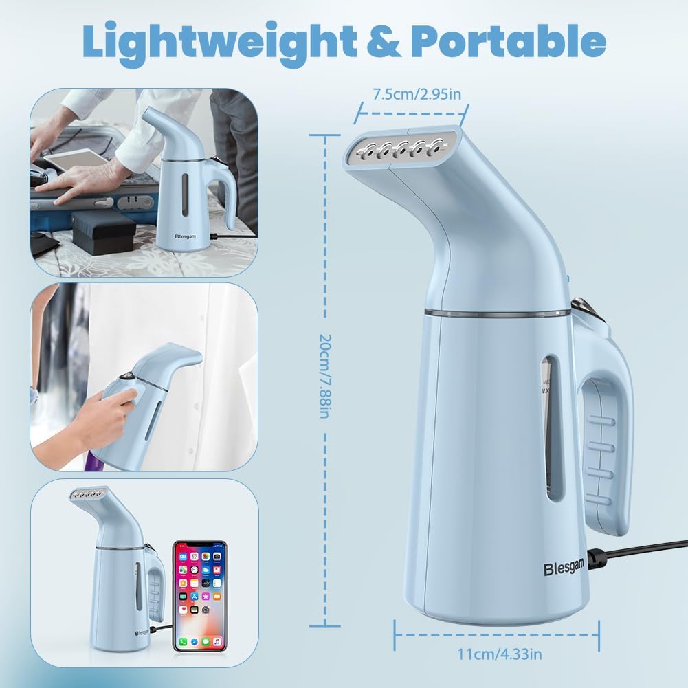 Blesgam Vaporizador para ropa de 700 W, calentamiento rápido en vap...