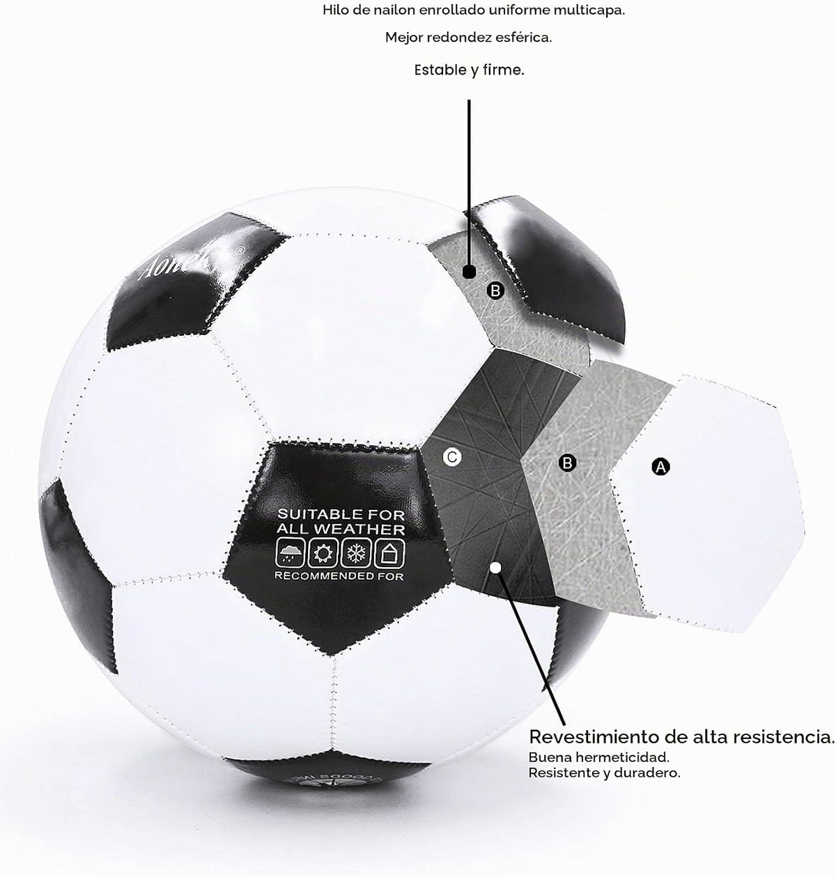 Aoneky Balón de fútbol tradicional de tamaño 5 para adultos, se env...