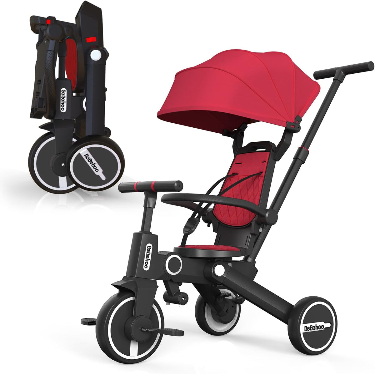 Bebehoo Cochecito de triciclo para niños pequeños, triciclo plegabl...