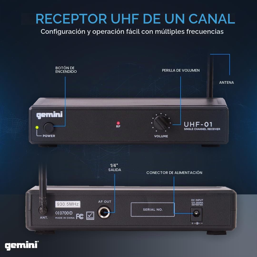 Gemini Auriculares inalámbricos UHF y sistema de micrófono Lavalier...