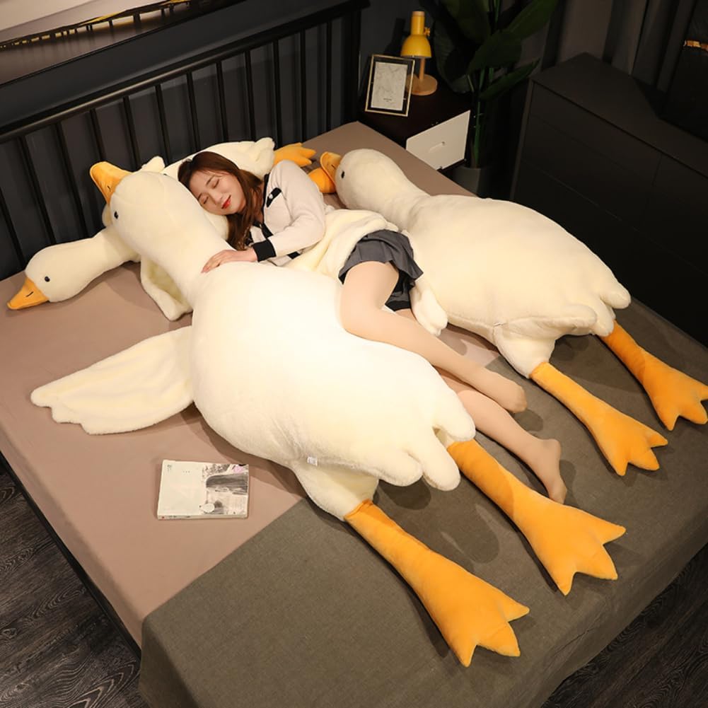 Peluche de Ganso Gigante, Almohada de Felpa de Ganso Blanco Suave d...