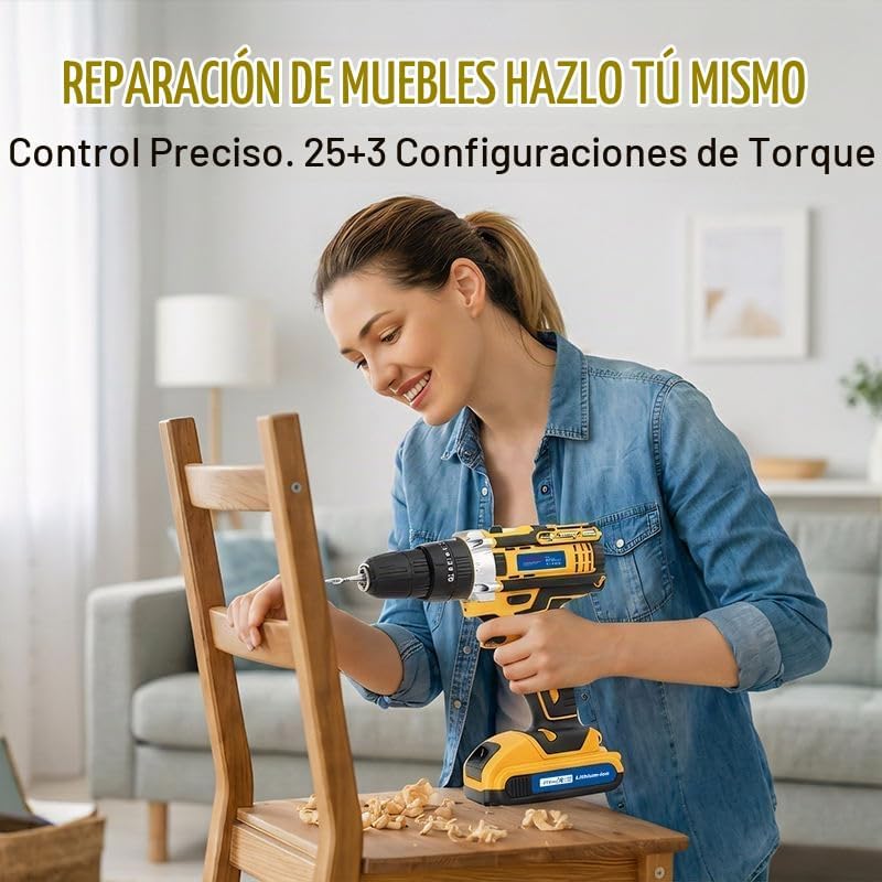 Juego de taladro inalámbrico de 21 V con 2 baterías y cargador, kit...