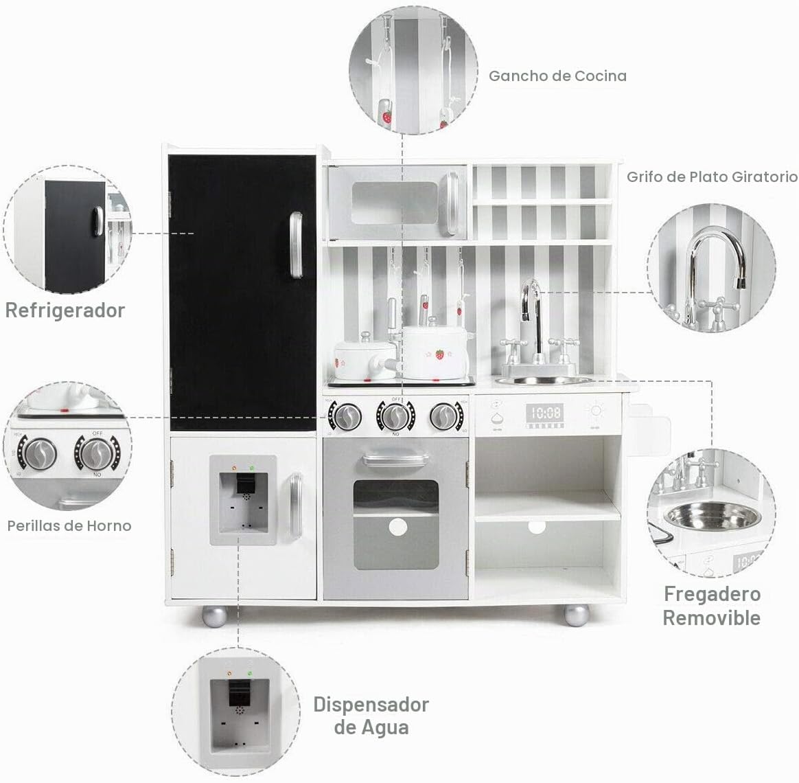 Costzon Juego de cocina de madera para niños, juego de simulación d...