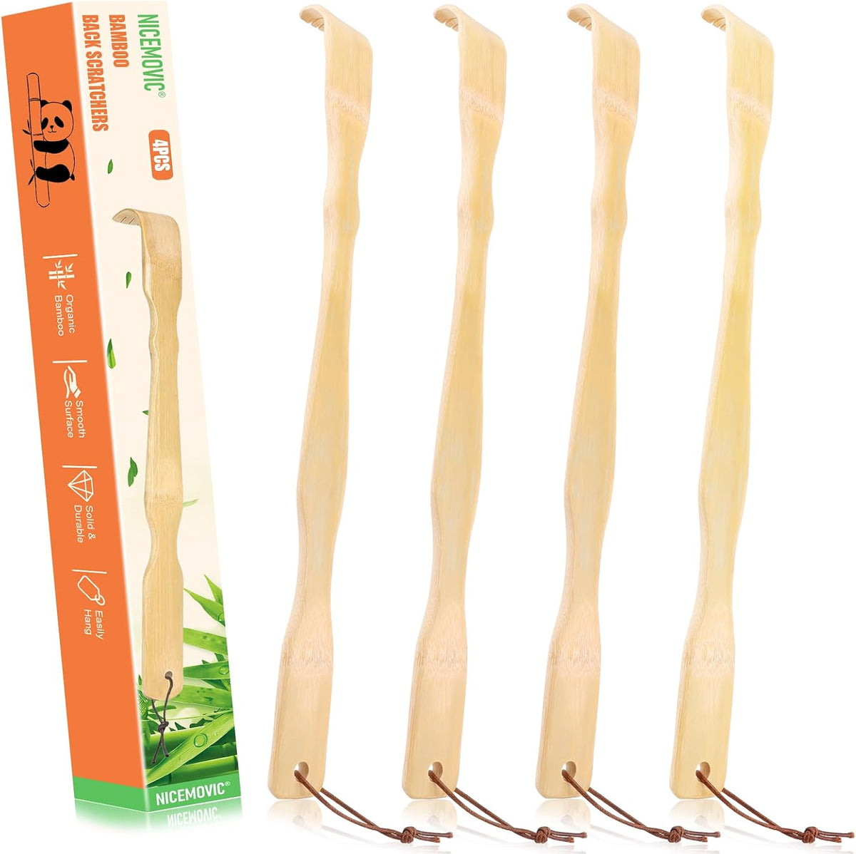 NICEMOVIC Paquete de 4 rascadores de espalda de bambú de madera par...
