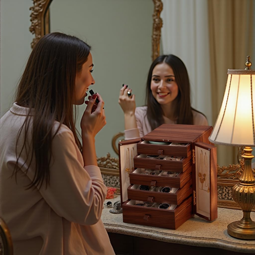 KAOTGOT Joyero de madera para mujeres y niñas, organizador grande d...