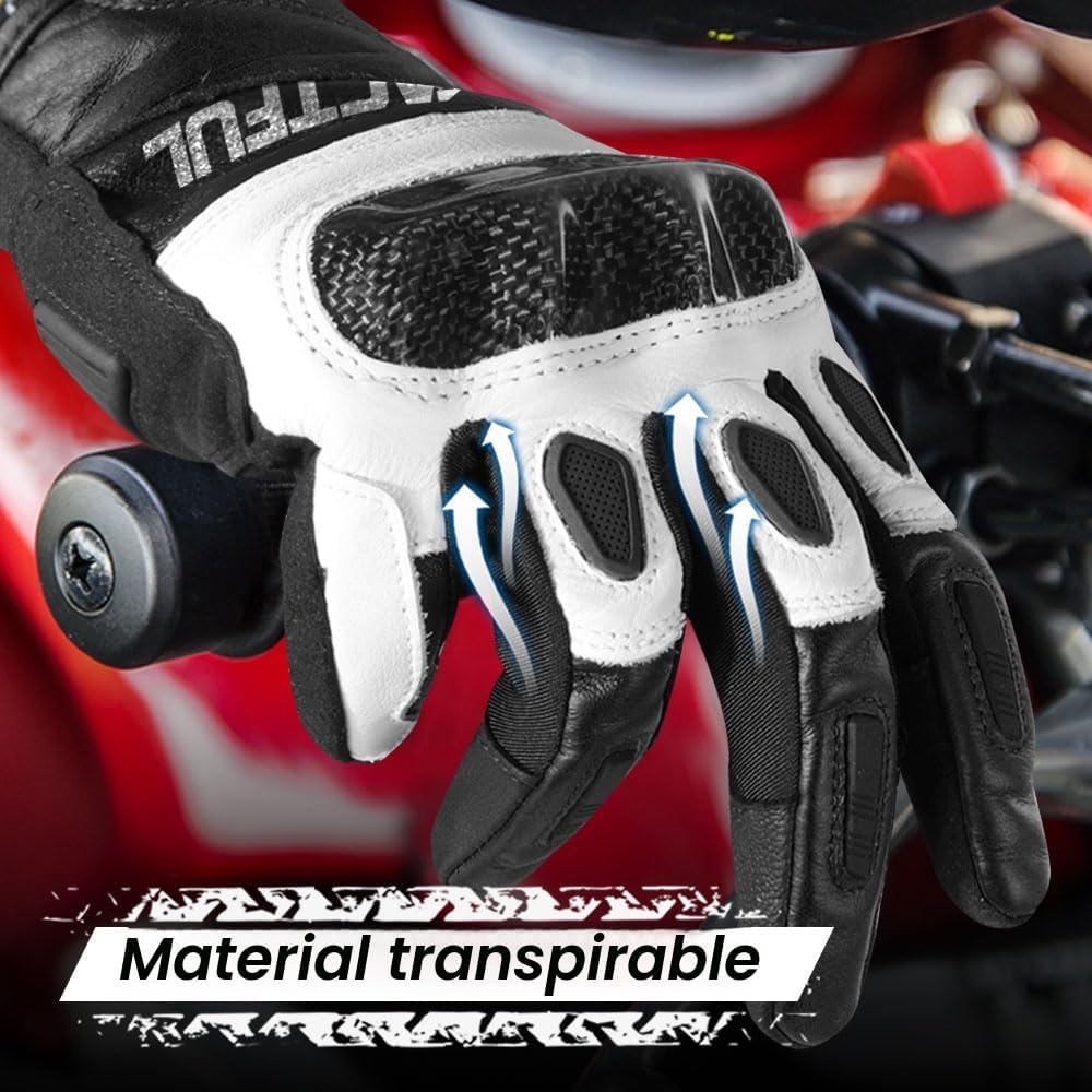WTACTFUL Guantes de Motocicleta de Cuero de Cabra con Protección de...