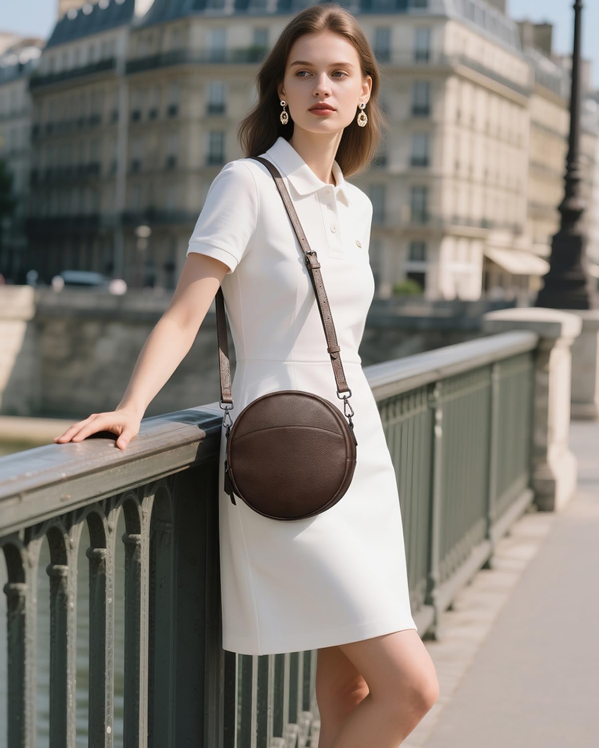 COOLCY Bolsos cruzados de cuero, bolso de hombro circular, bolso re...