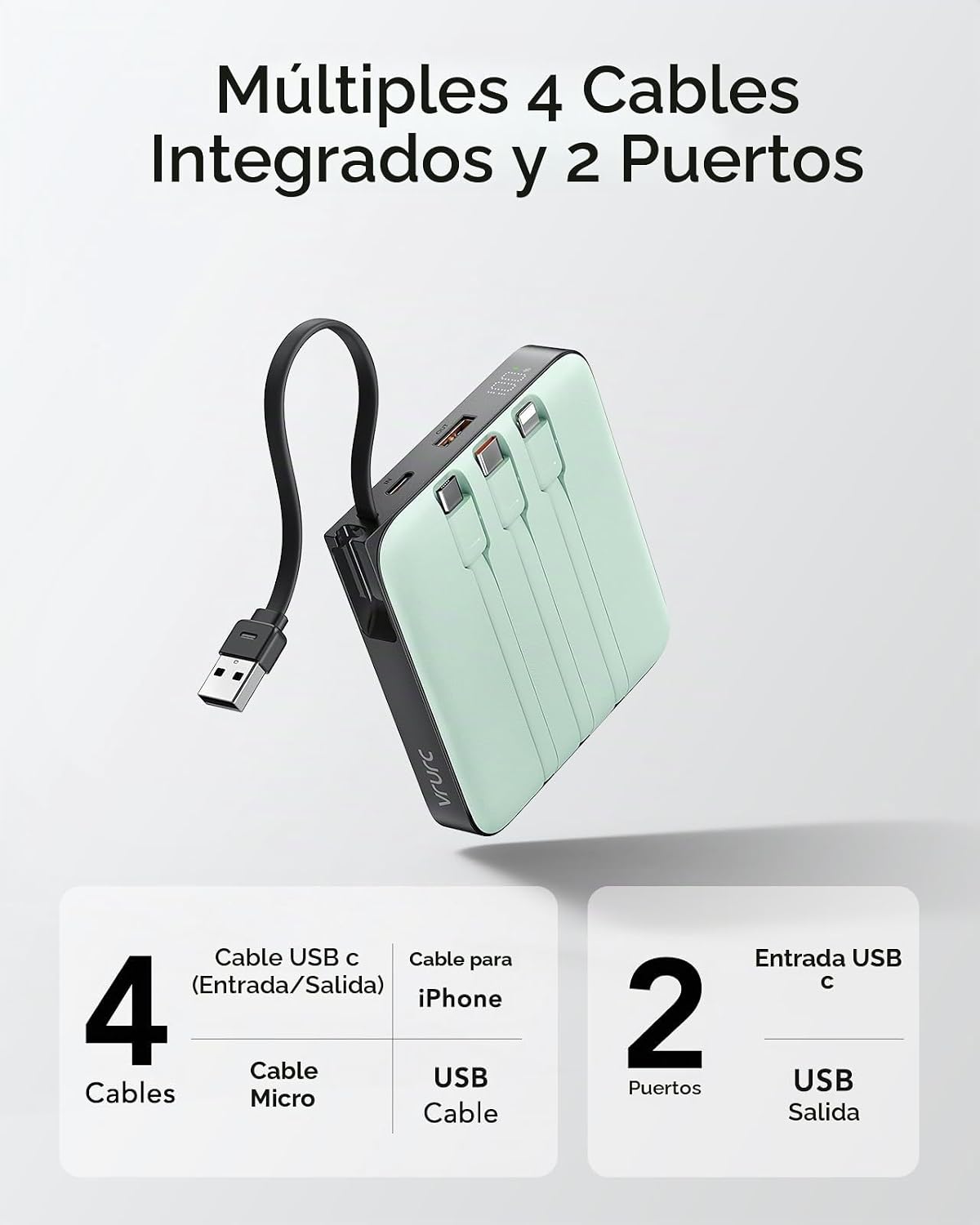 VRURC Banco de energía portátil con cables integrados, 20000mAh 22....
