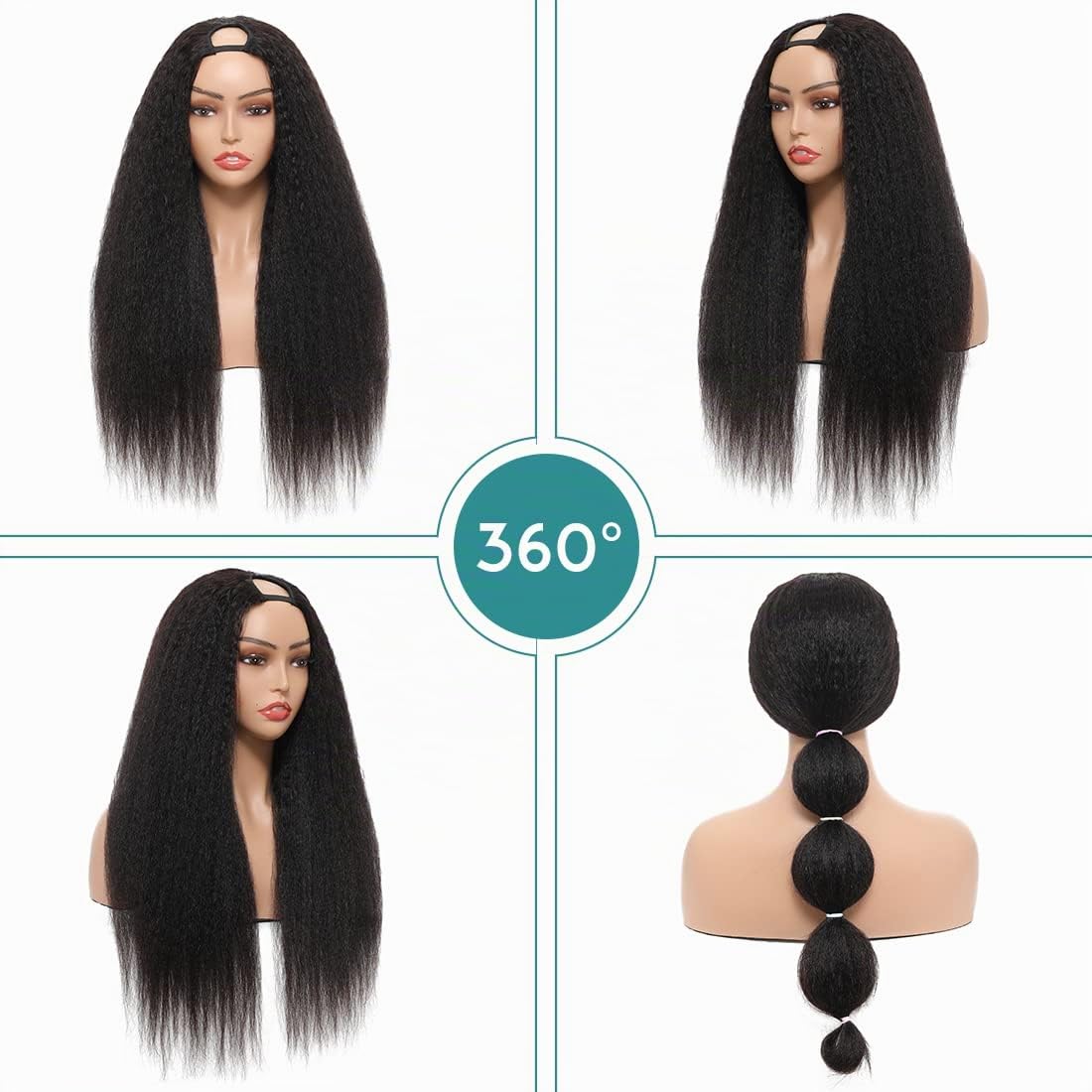 Urbeauty- Peluca con parte superior en U de cabello humano crespo p...