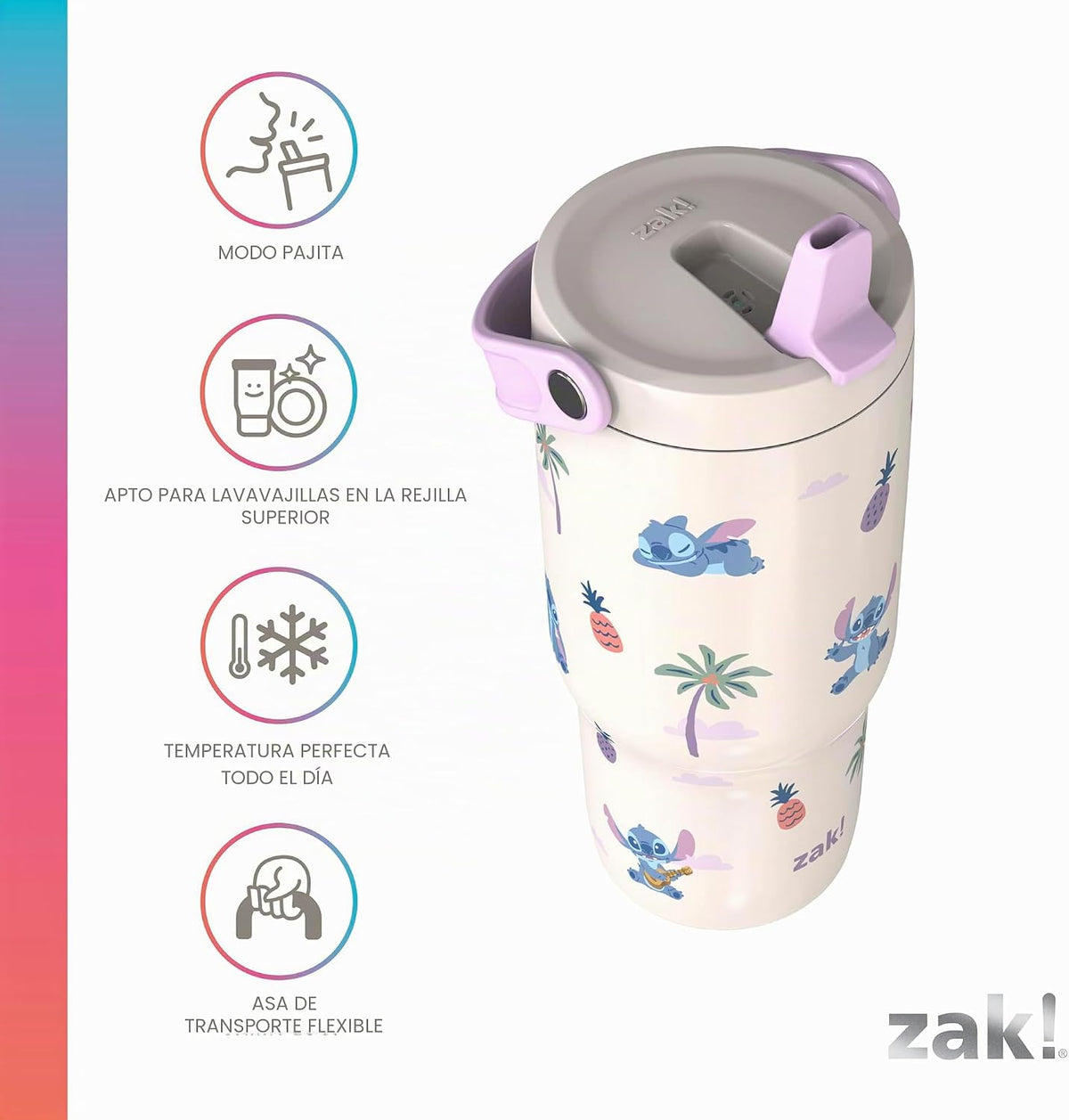 Zak Designs Disney Siply Sutton - Vaso para la escuela o viajes, bo...