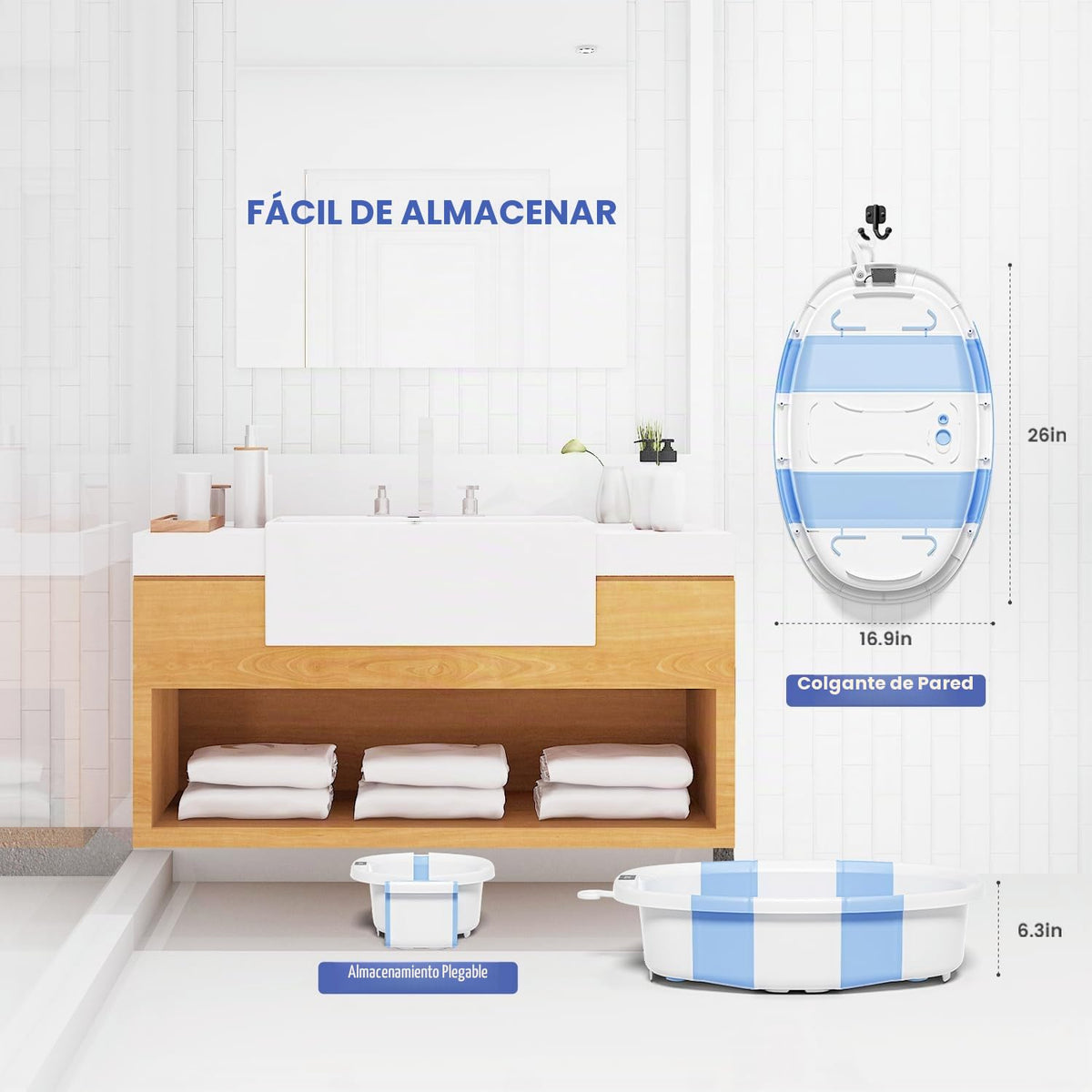 Bañera plegable para bebés, bañeras para bebés recién nacidos con c...