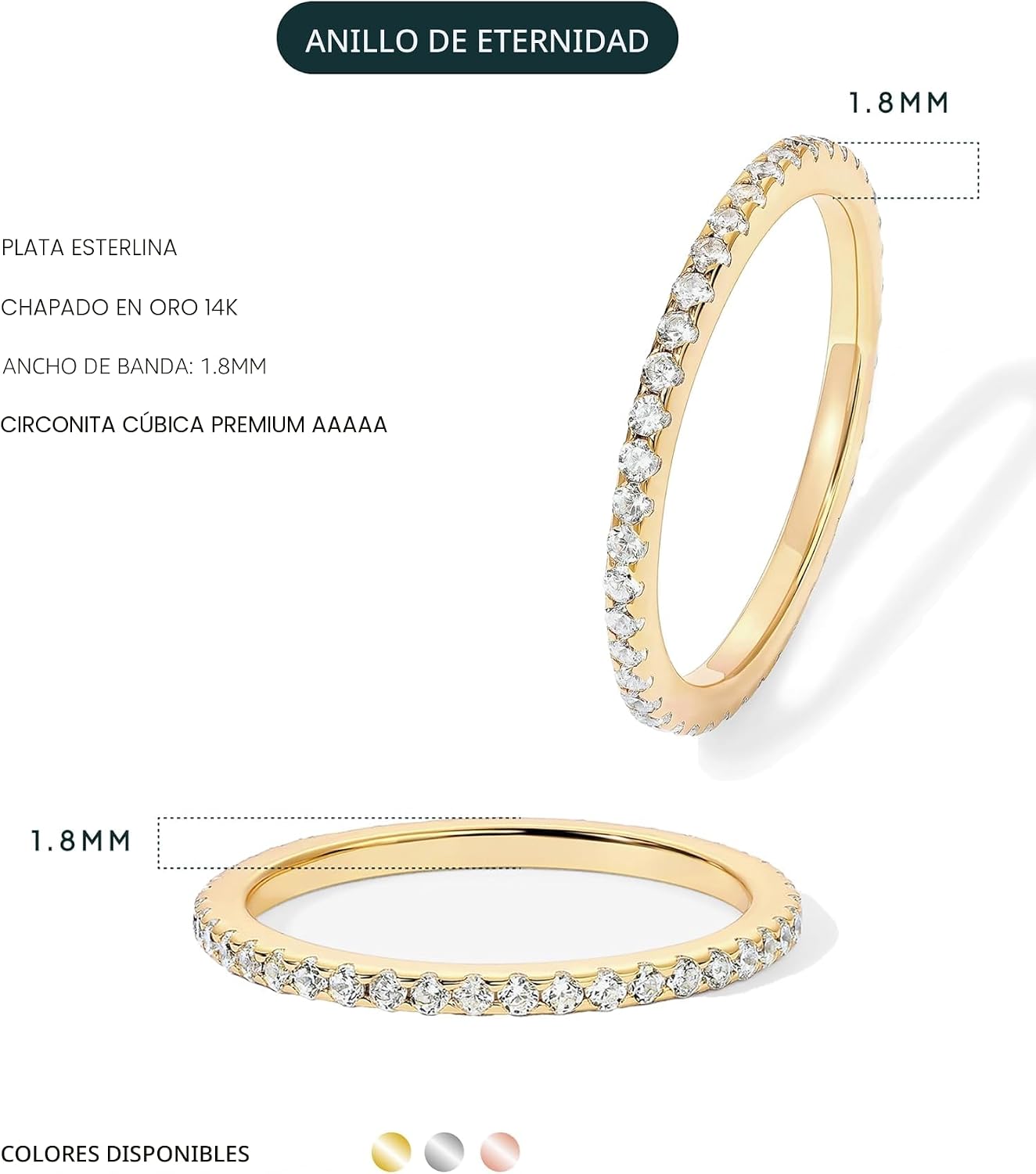 PAVOI Anillo apilable de plata de ley 925 chapado en oro de 14 quil...