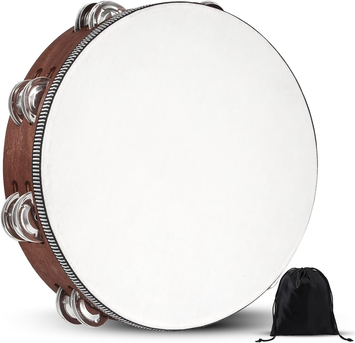 Pandereta de percusión de mano de madera de 10 pulgadas con bolsa d...