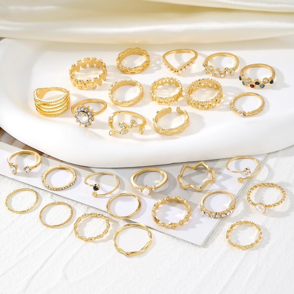 KISS WIFE Anillos apilables de oro para mujer, delicado juego de an...