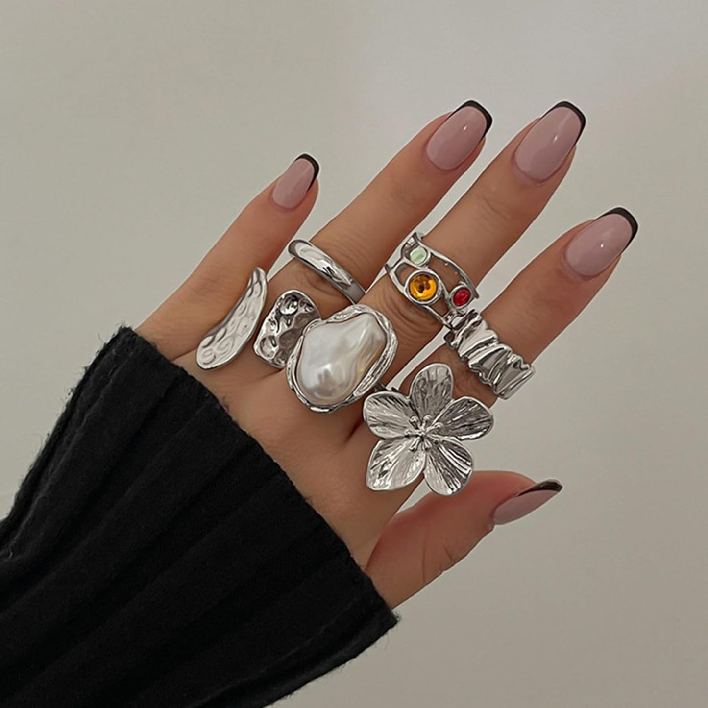 IQIC Anillos gruesos de oro para mujer, juego de anillos de plata a...