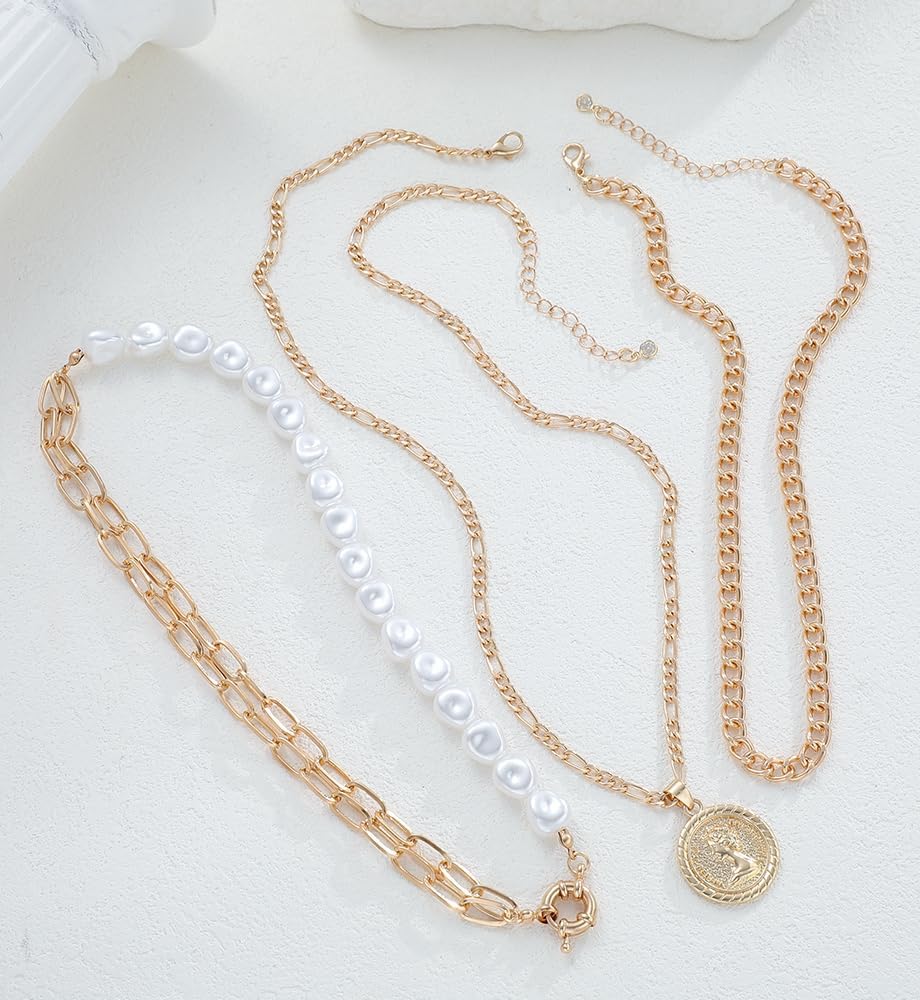 iF YOU Collares vintage con capas de oro para mujer, a la moda, con...