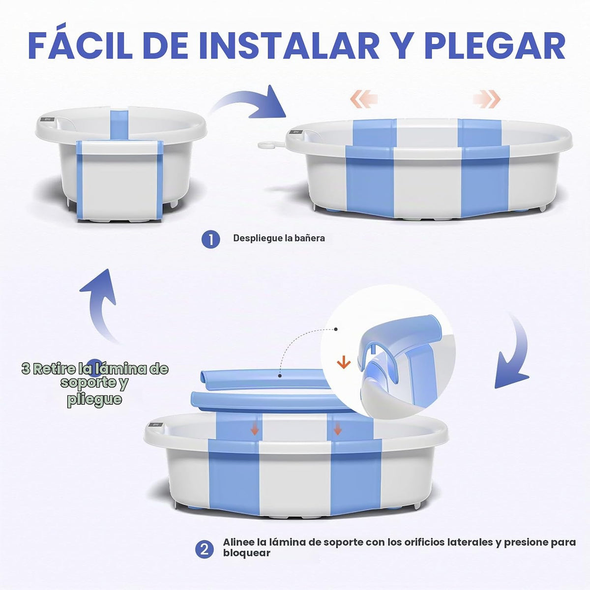 Bañera plegable para bebés, bañeras para bebés recién nacidos con c...