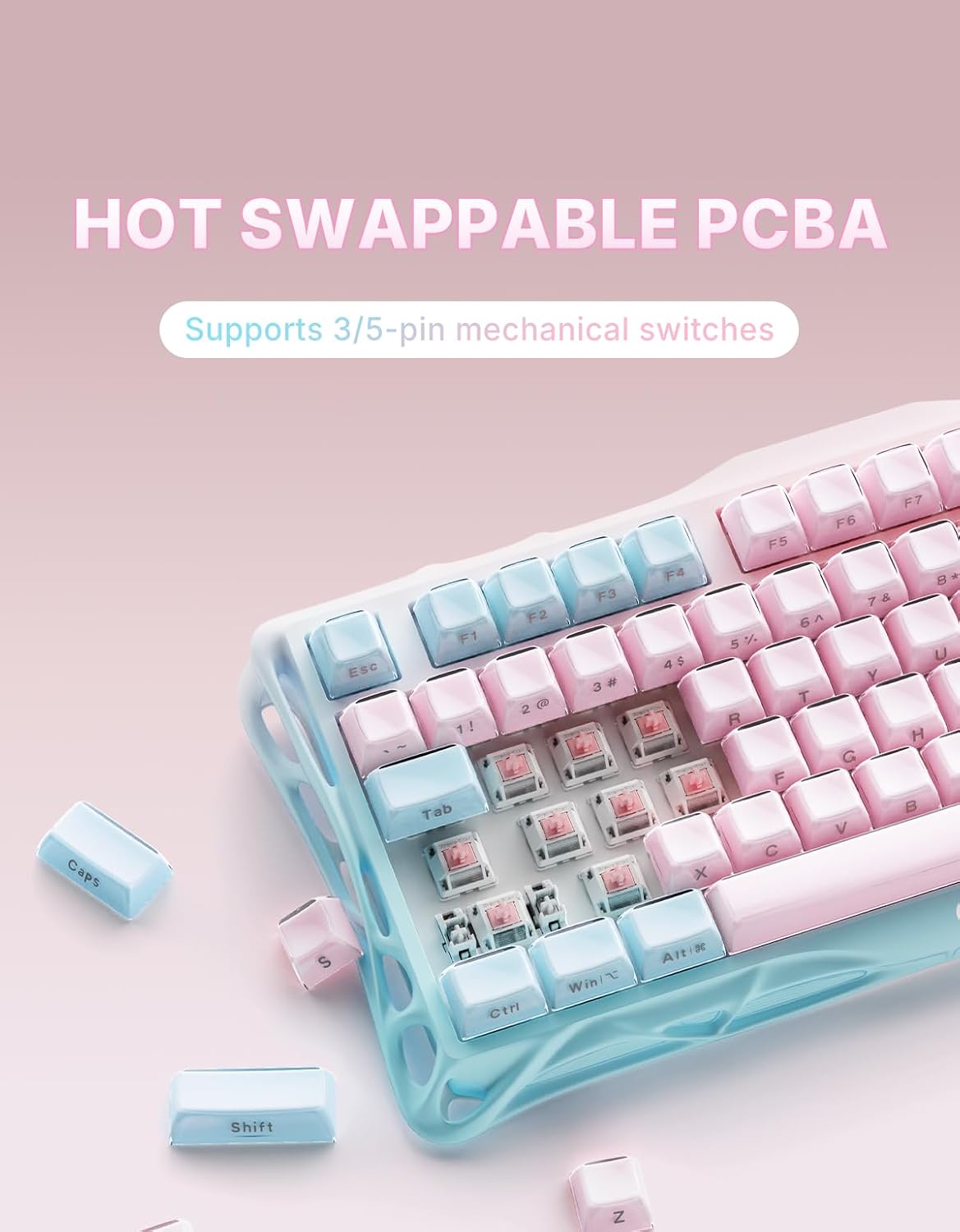 Teclado para juegos GravaStar Mercury K1 Lite 75%, teclado inalámbr...