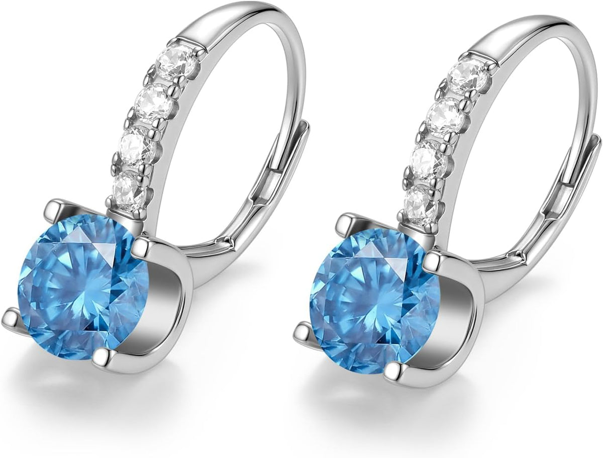 FANCIME Pendientes colgantes con piedra natal para mujer de plata d...