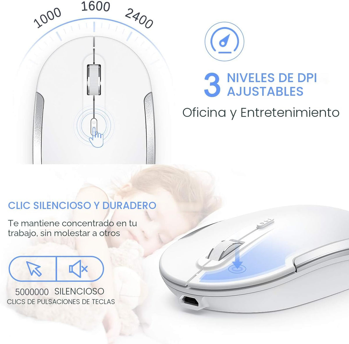 Combo de teclado y mouse inalámbricos, Vssoplor 2.4GHz recargable,...