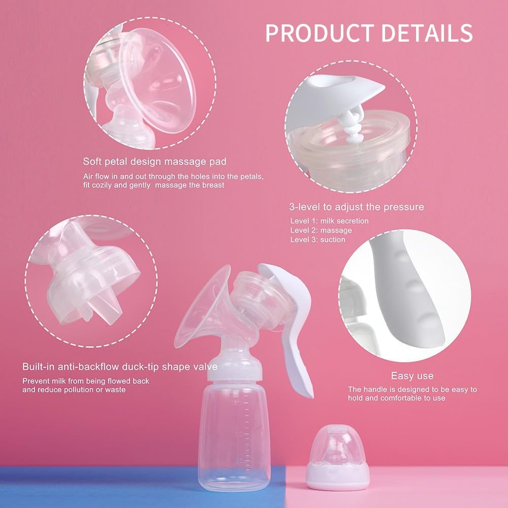 Extractor de leche manual con brida de silicona sin dolor, 3 nivele...