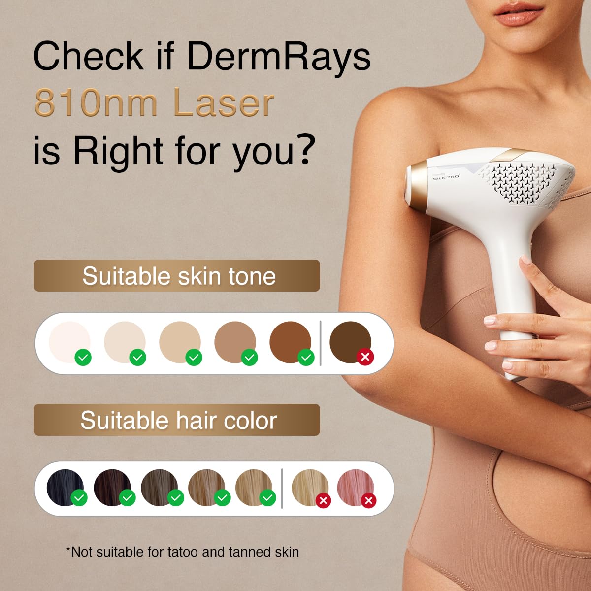 DermRays Depilación láser para mujeres y hombres, V4S para tono de...