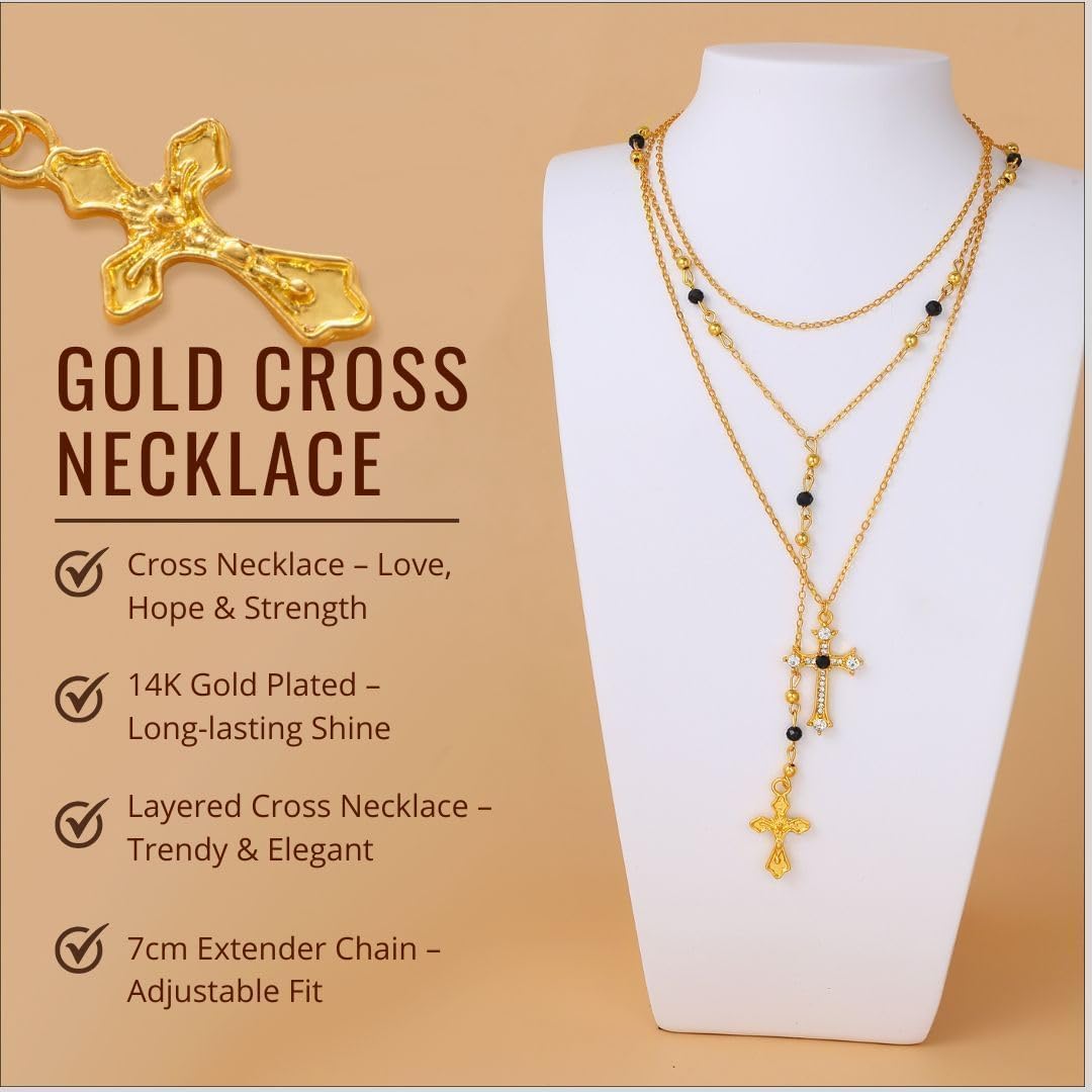 4 piezas de collares de cruz dorados en capas para mujer, modernos,...