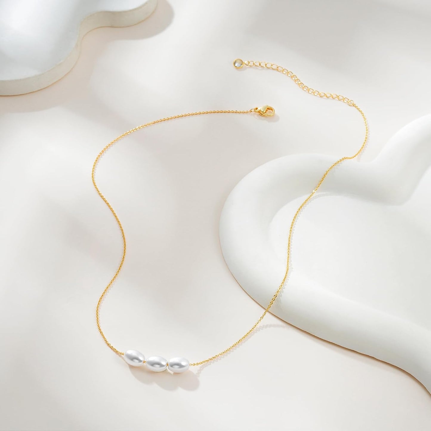Eaciy Collares de perlas para mujer, modernos, chapados en oro de 1...
