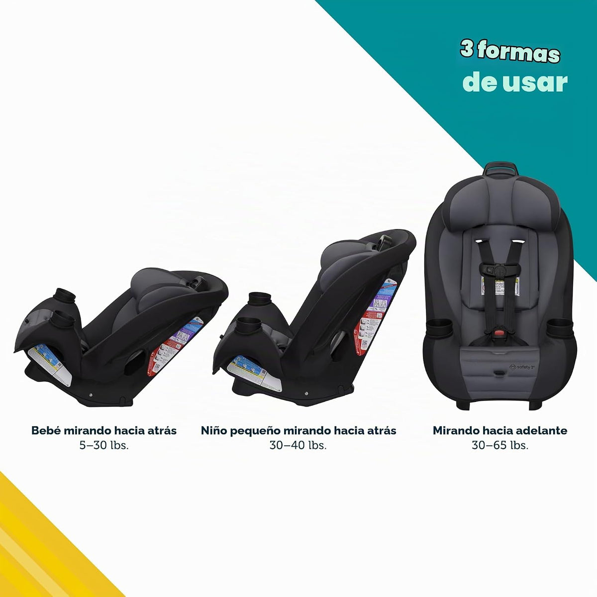 Safety 1st Ellaris - Asiento de seguridad convertible 3 en 1, diseñ...
