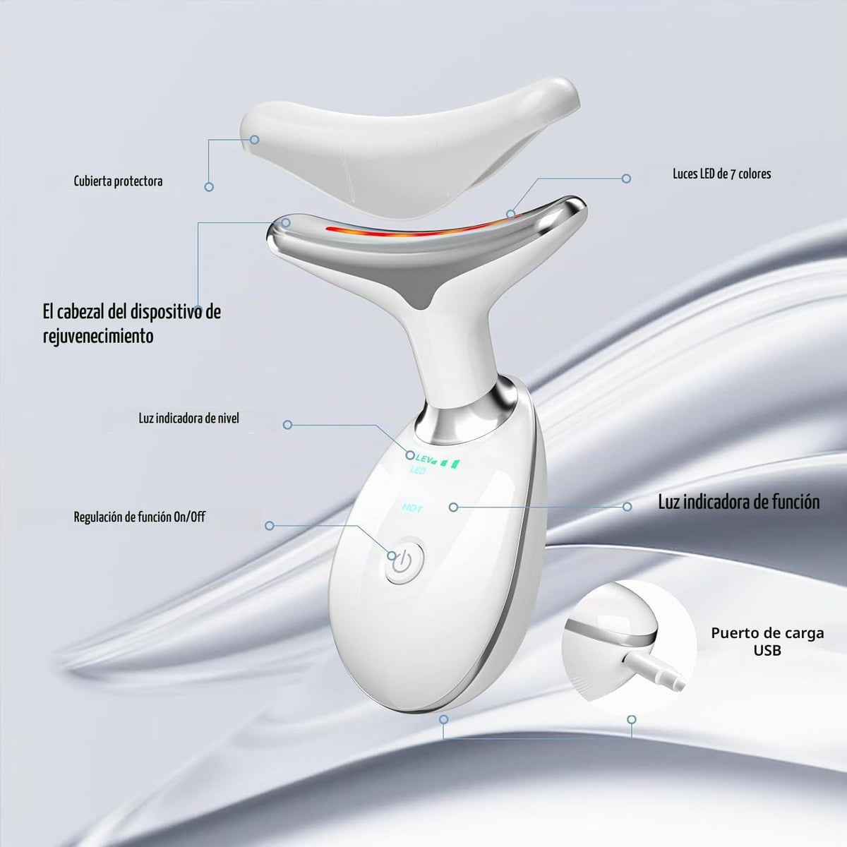 Herramienta de masaje facial 7 en 1, terapia de luz roja para cara...