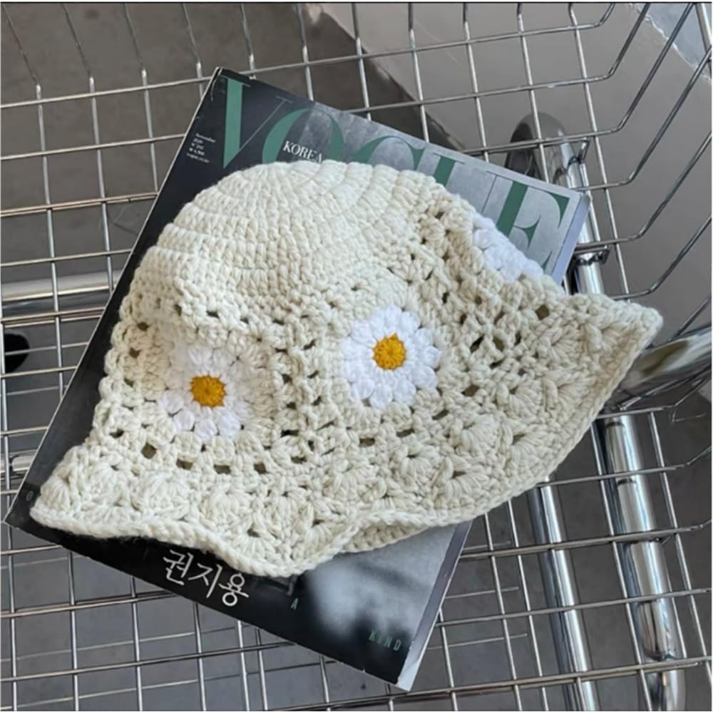 HCBLWY Sombrero de pescador de ganchillo hecho a mano, plegable, go...