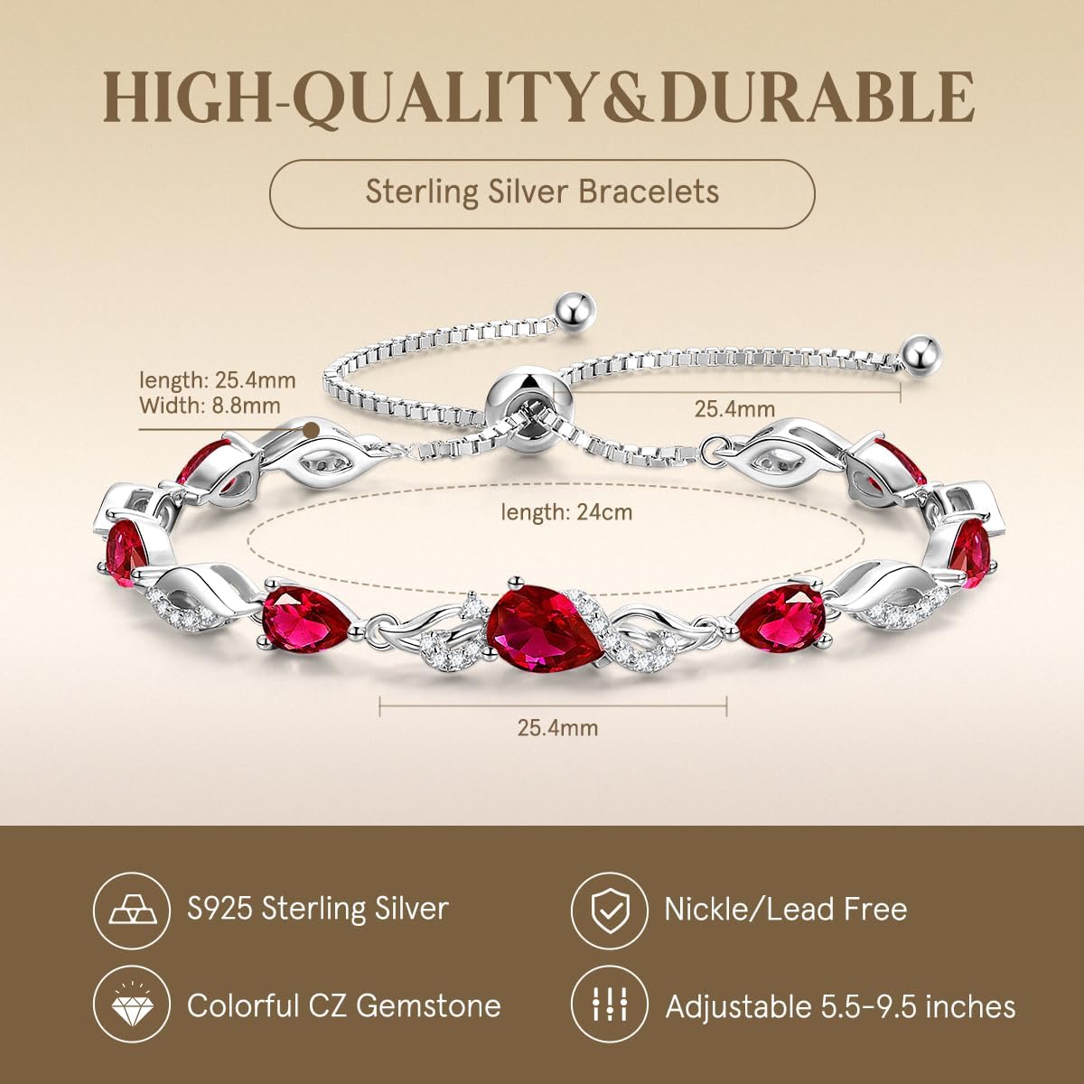 FANCIME Pulsera de piedra natal para mujer Pulsera de tenis ajustab...