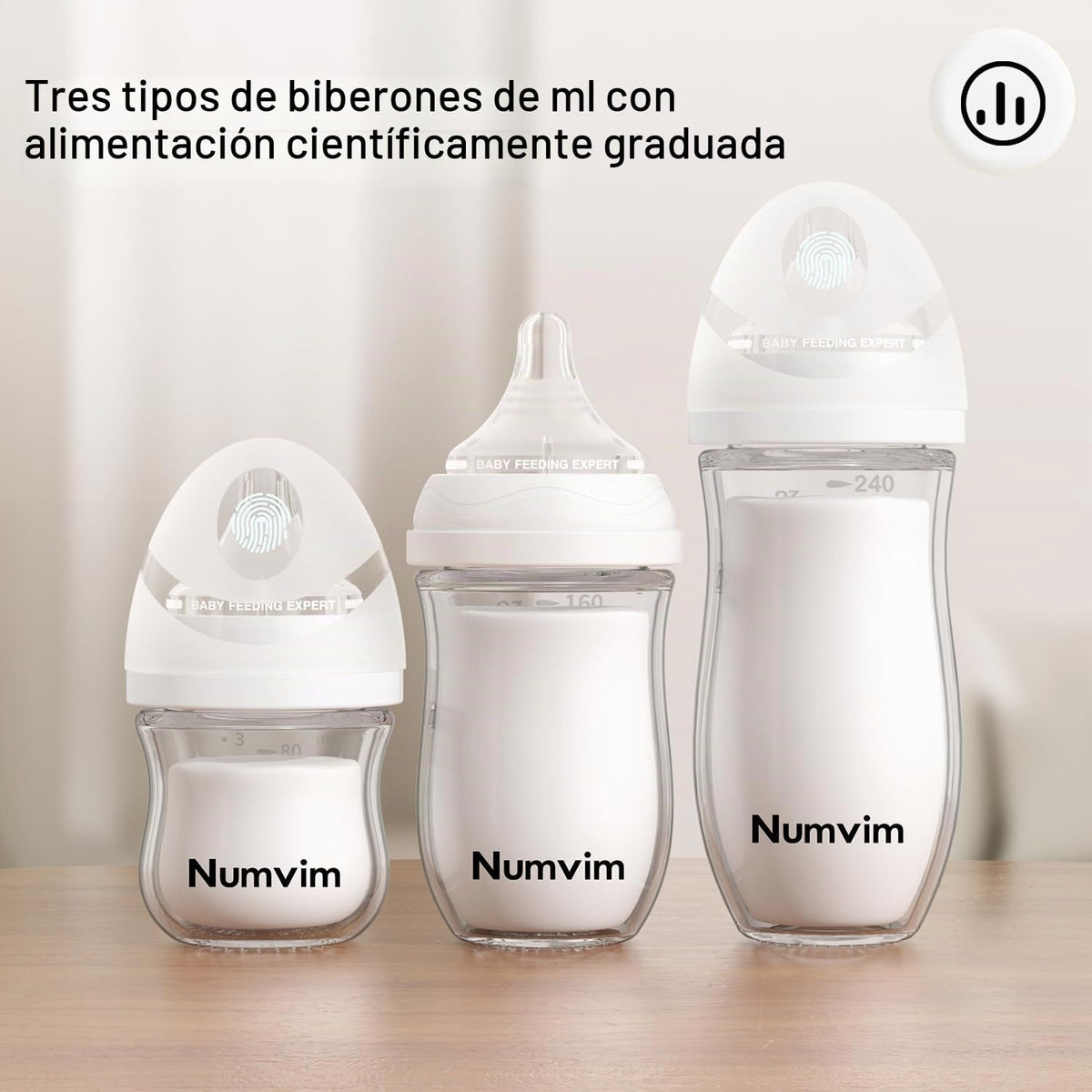Numvim Biberones de vidrio natural de flujo suave y extra lento, bi...
