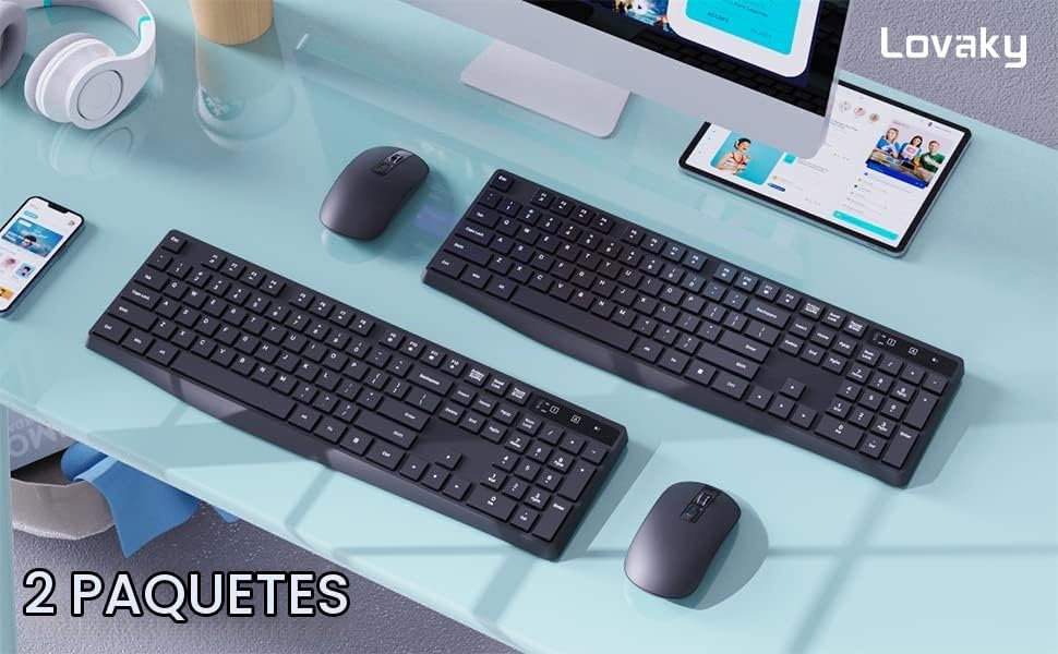 Lovaky - Combo de teclado y mouse inalámbricos, teclado ergonómico...