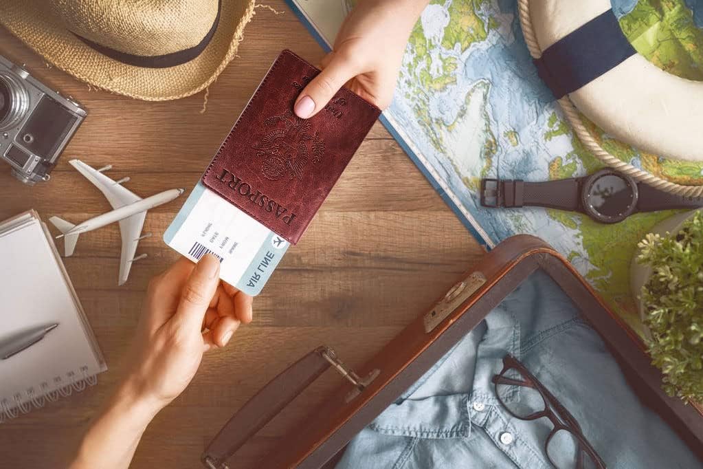 Funda para pasaporte con bloqueo RFID de piel, cartera con ranura p...