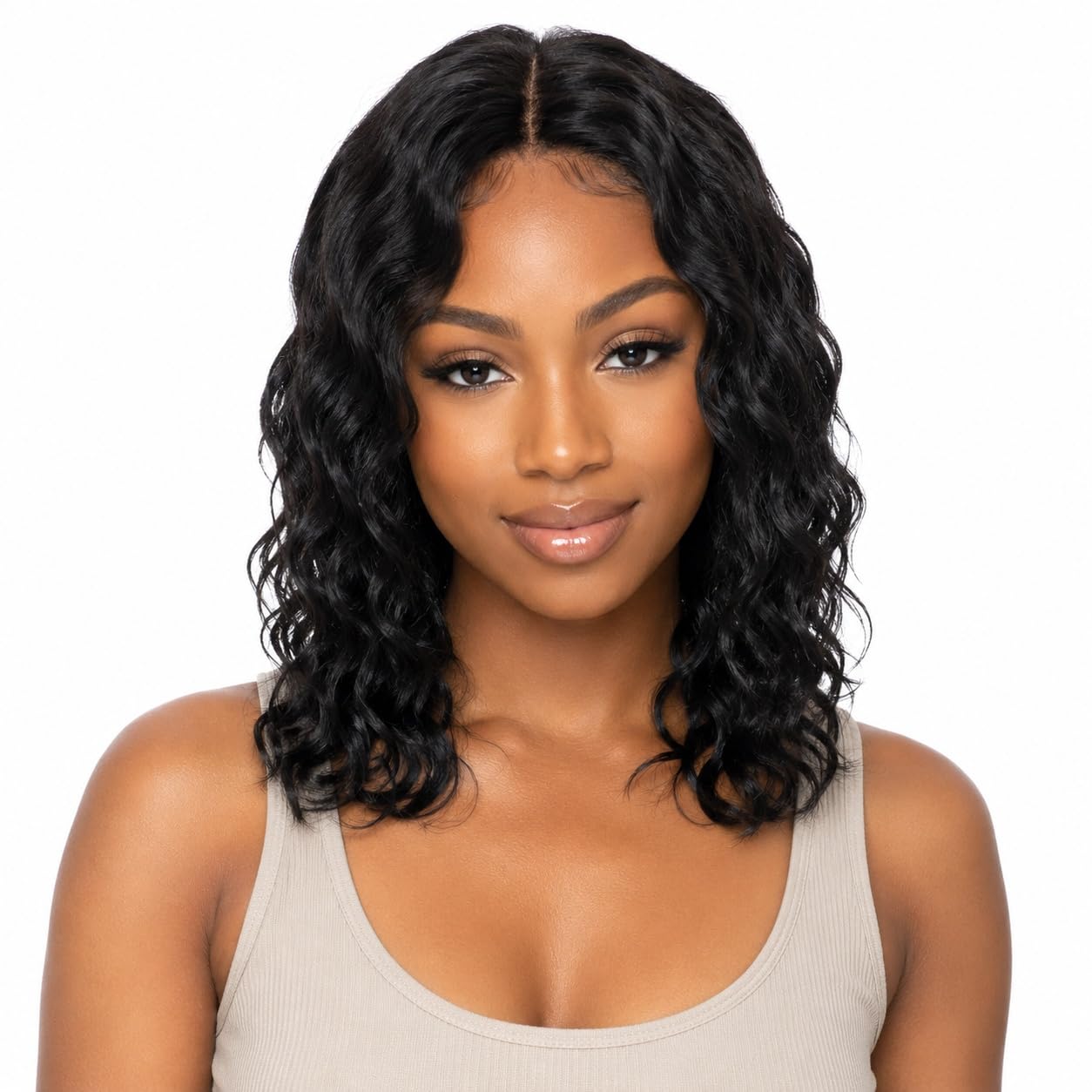 SilkSleek Peluca de cabello humano ondulado de 16 pulgadas, parte m...
