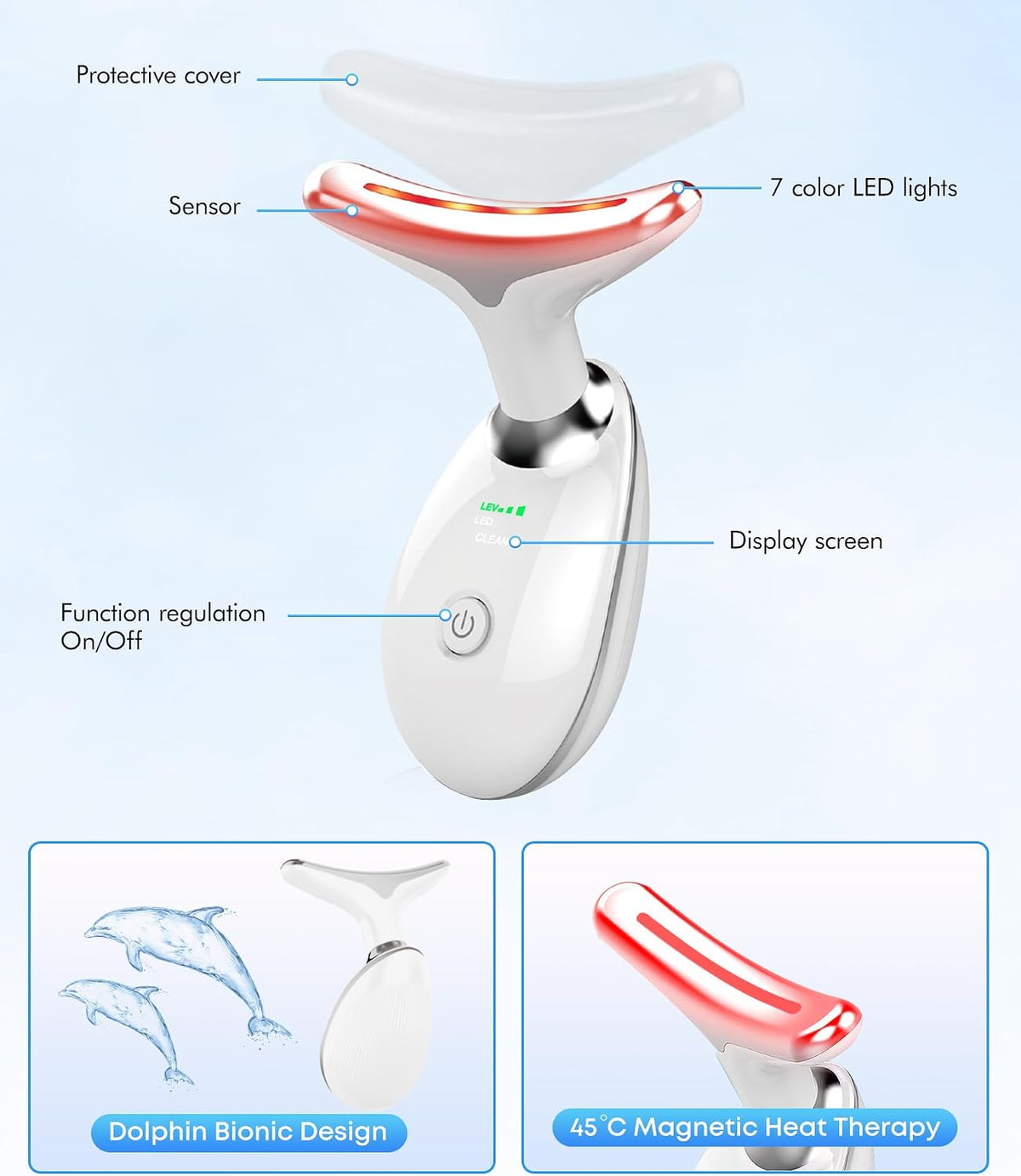 SDKWDH Terapia de luz roja para cara y cuello, herramienta de masaj...