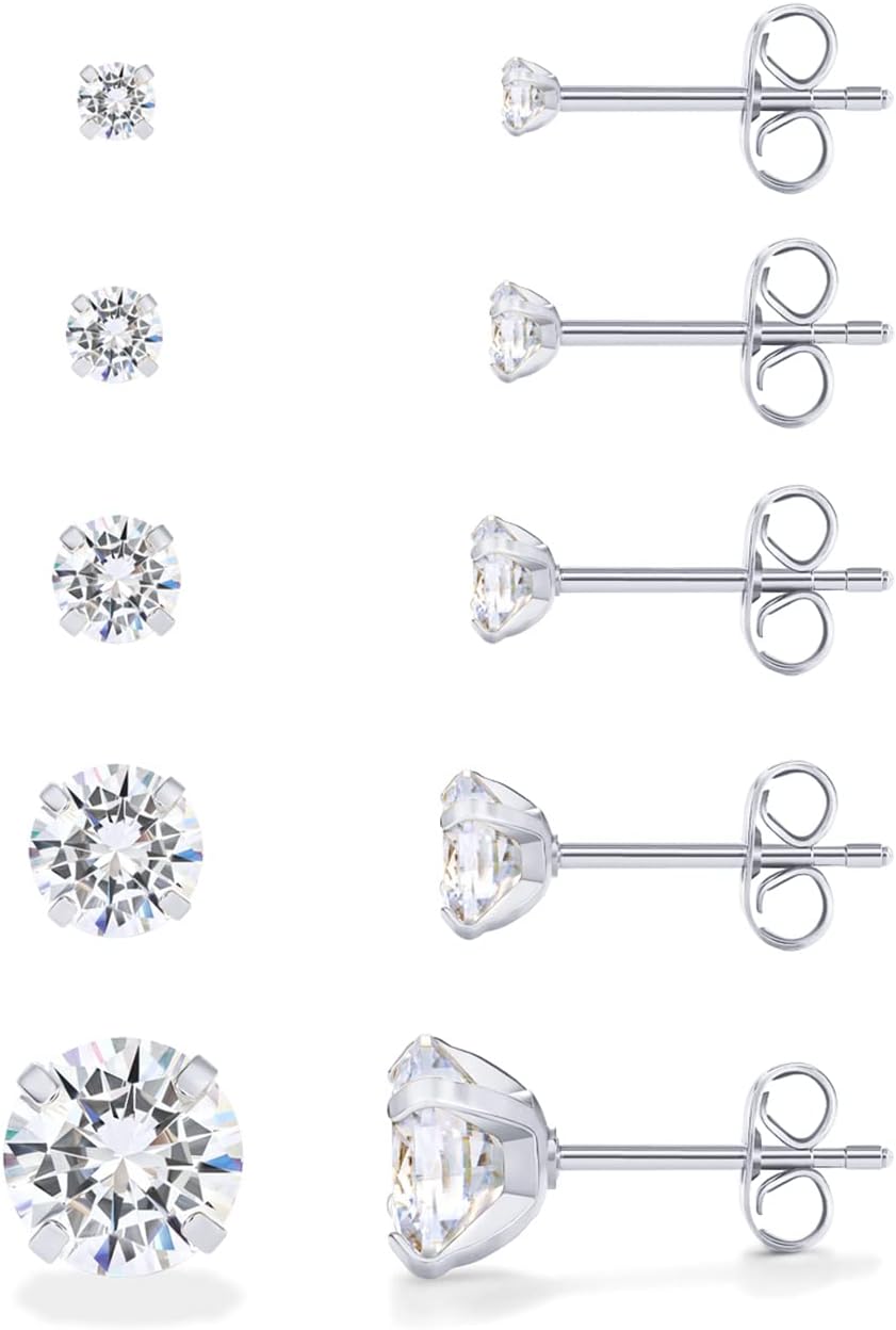 PAVOI 5 pares de aretes de tuerca impermeables para mujer, acero in...