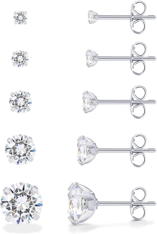 PAVOI 5 pares de aretes de tuerca impermeables para mujer, acero in...