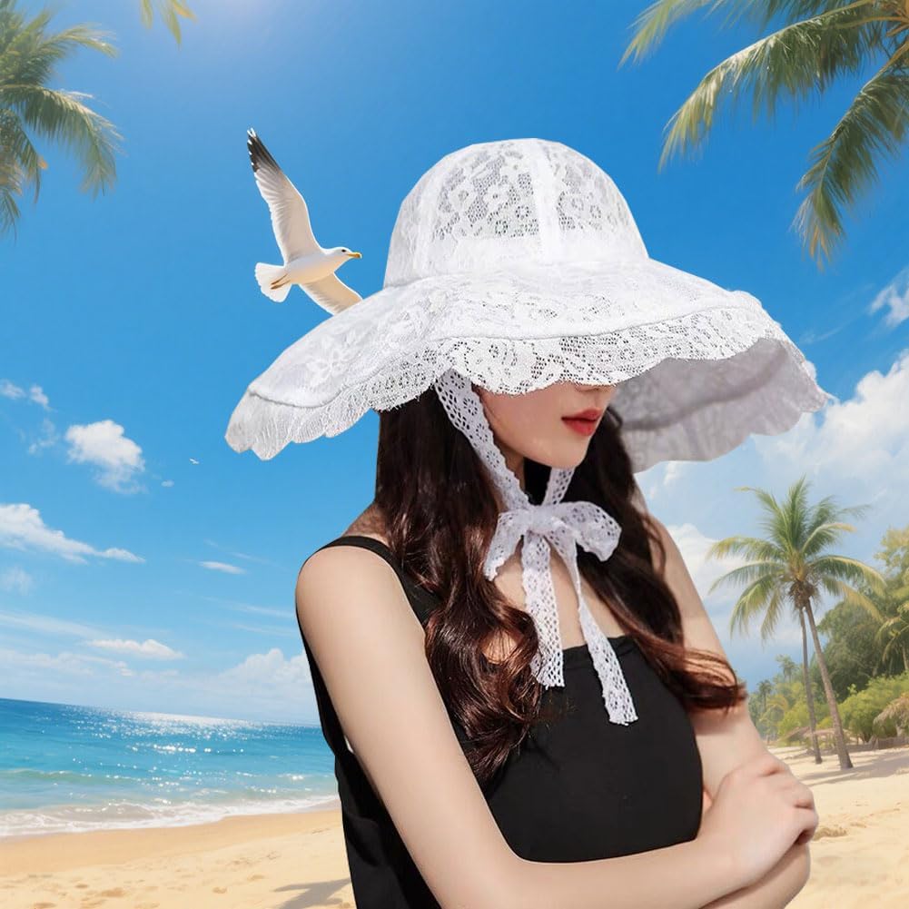 Sombrero de playa de encaje para mujer, sombrero de sol de ala anch...