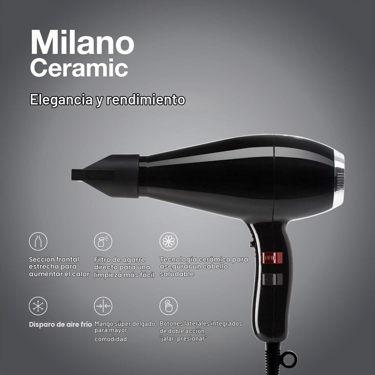 Elchim Milano - Secador de pelo de cerámica ultra delgado y ligero,...