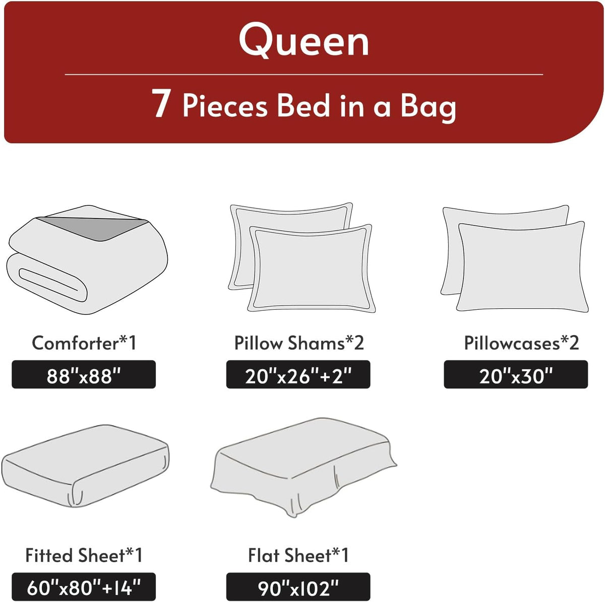 MUXHOMO Juego de edredón Queen de 7 piezas, cama reversible en una...