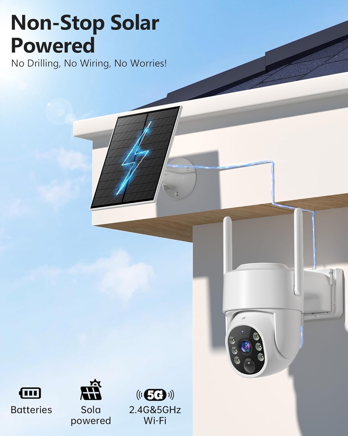 Sistema de cámara de seguridad 2K, cámaras inalámbricas solares WiF...