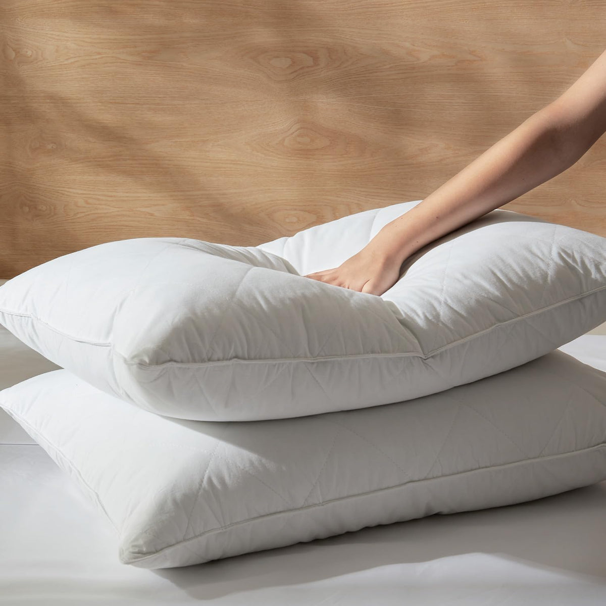 Paquete de 2 almohadas de plumas de ganso blanco. Funda de algodón...