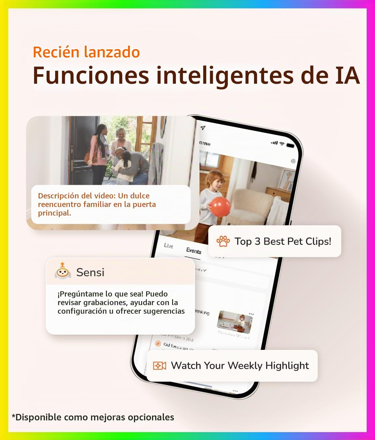 SensForge - Cámara de seguridad panorámica para interiores de 2.5K,...