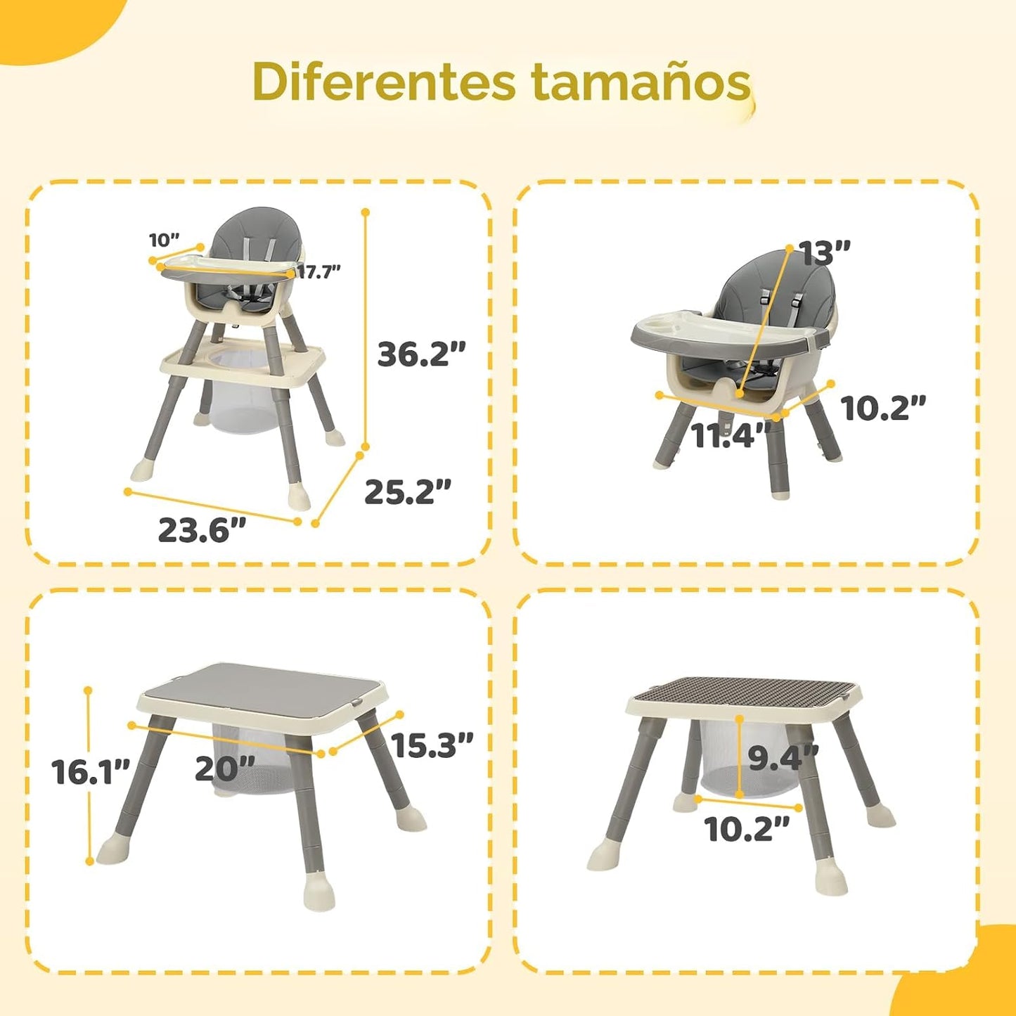 JOYMOR Silla alta 7 en 1 para bebés y niños pequeños, mesa y silla...